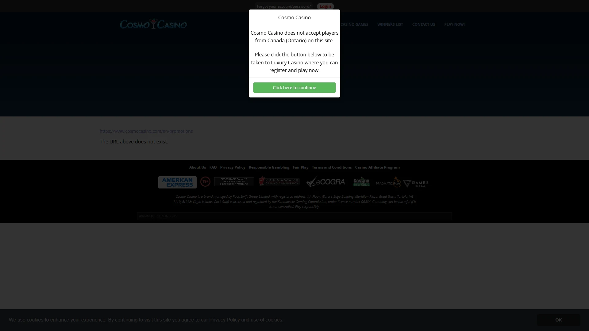 Current Cosmo Casino bonus offers